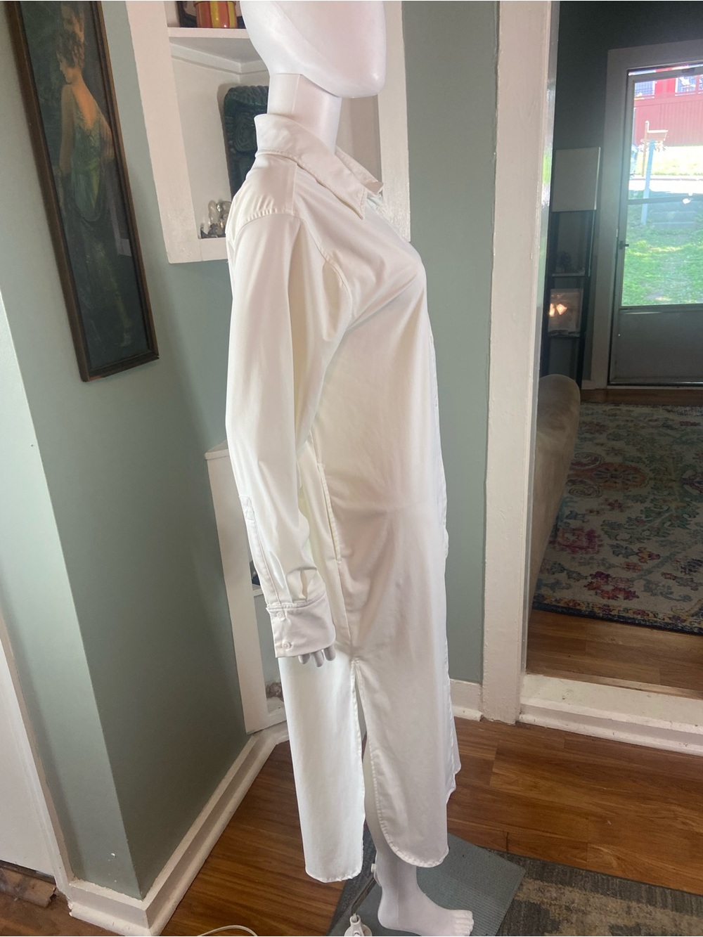 Carbon38 Off White Oversized Tunic Long Button Up Down Shirt Midi Dress XSmall - Picture 7 of 14